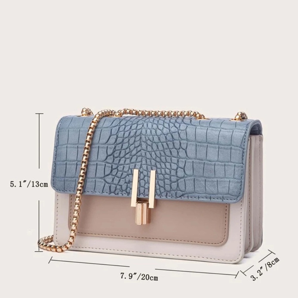 NWOT Elegant Blue and Cream Croc-Embossed Women's Bag - Picture 4 of 4